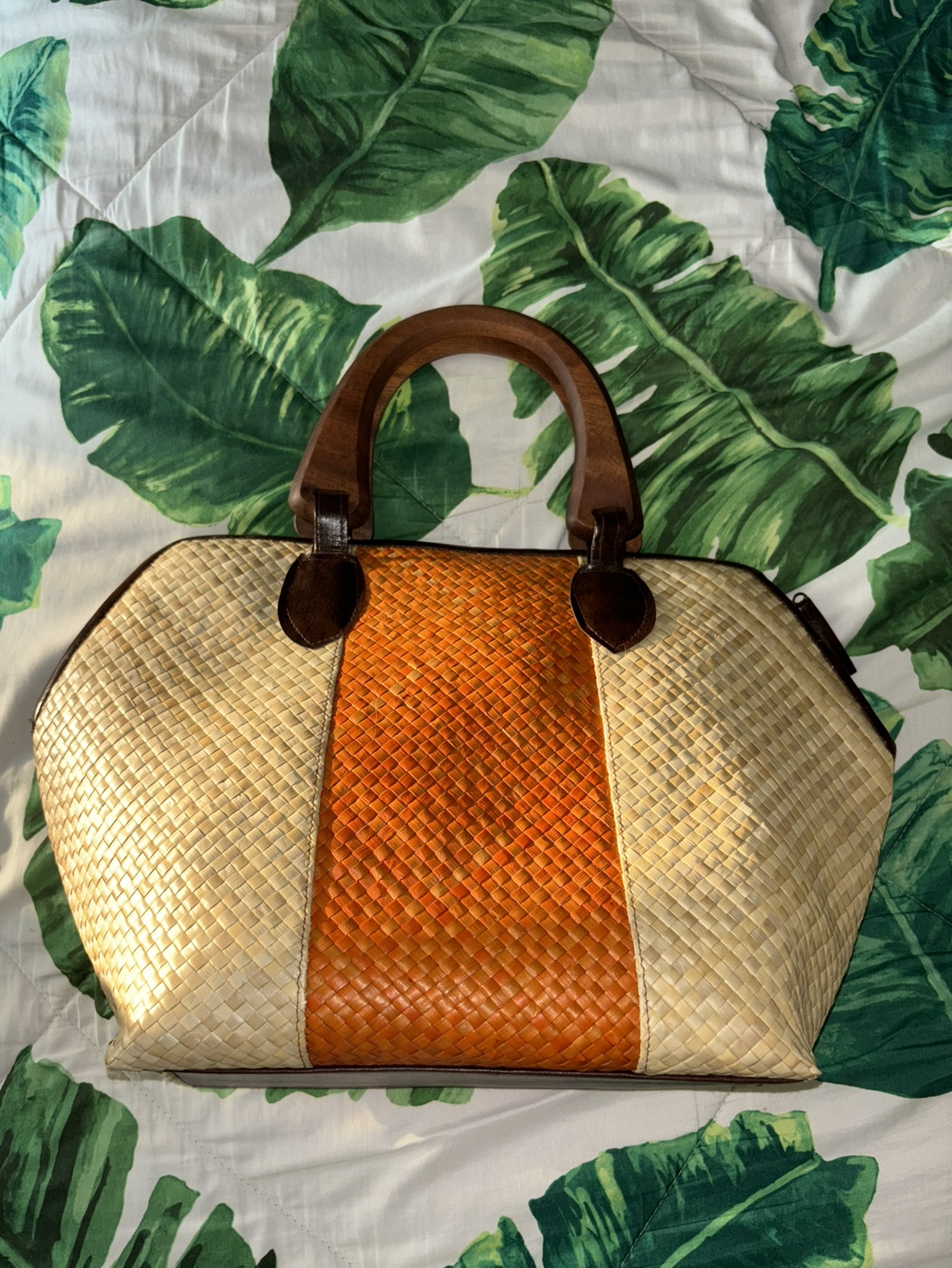 Wicker Purse with Wood and Leather Accents thumbnail