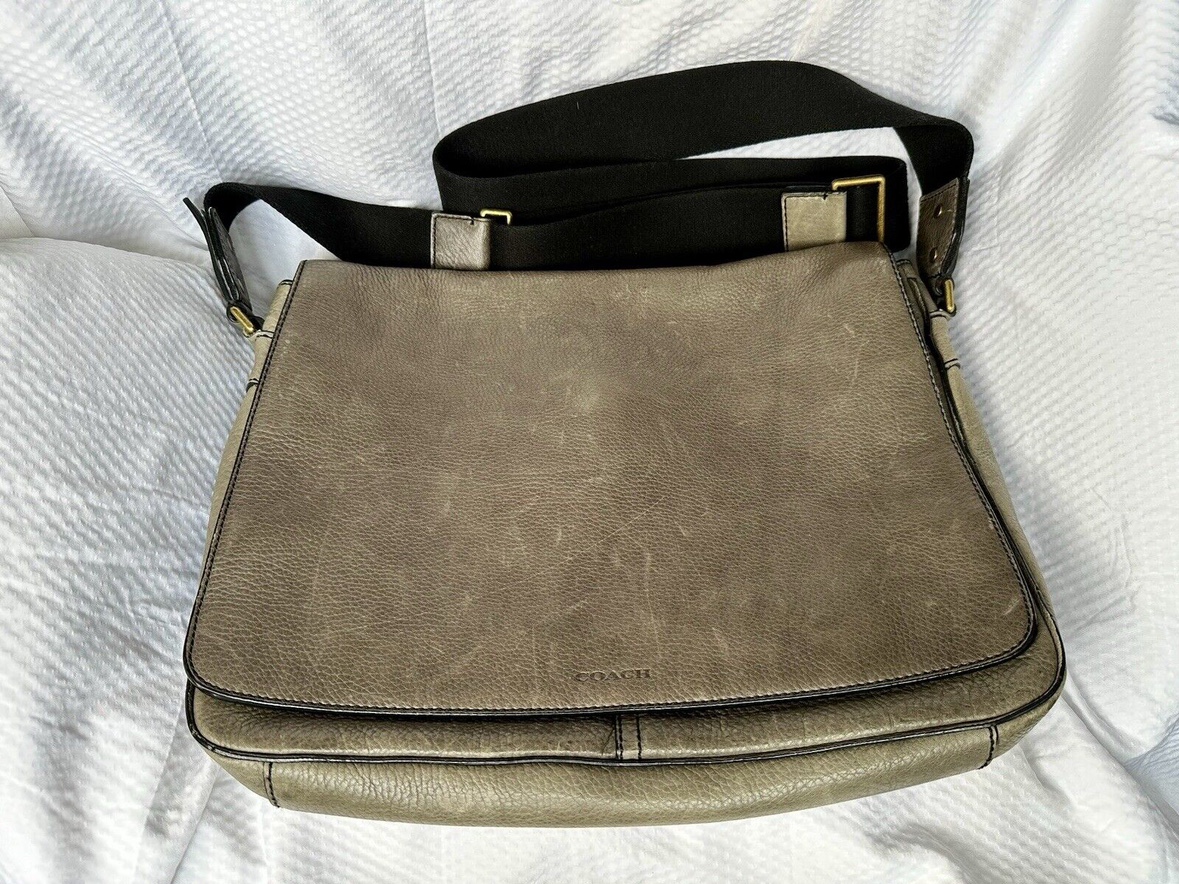 Coach Bleecker Legacy Leather Messenger Laptop Bag Gray image indicator(10)