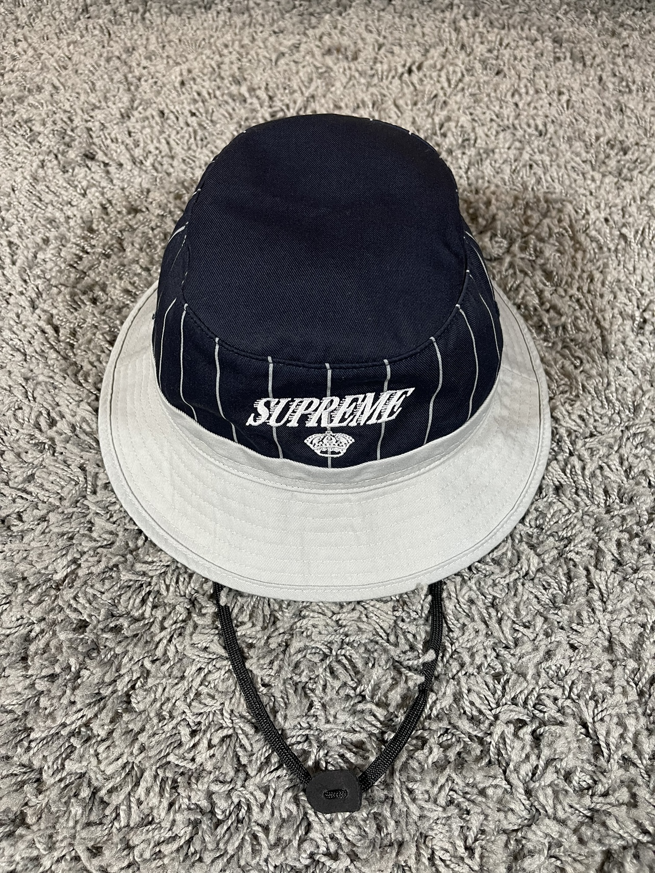 2013FW Supreme Pinstripe Crown Crusher Bucket Hat Navy thumbnail