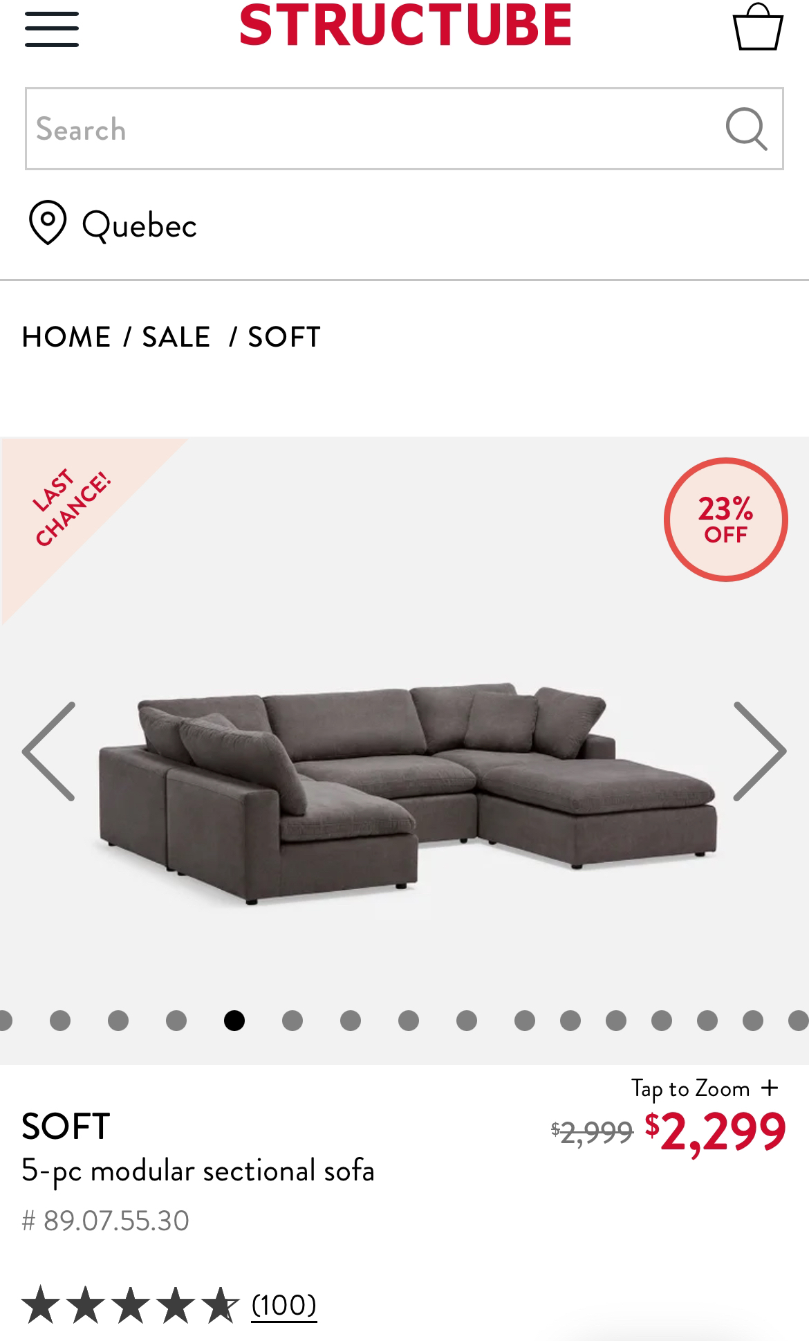 Structube 5 piece modular sectional sofa in grey - photo 5