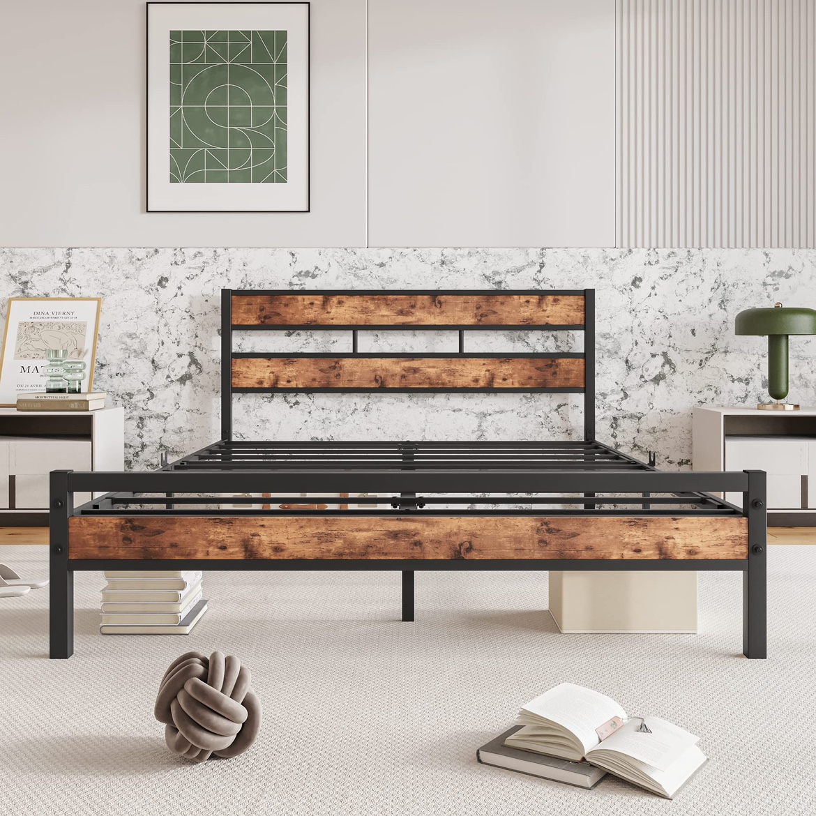 New HOJINLINERO Queen Bed Frame w/ Wood Headboard - photo 4