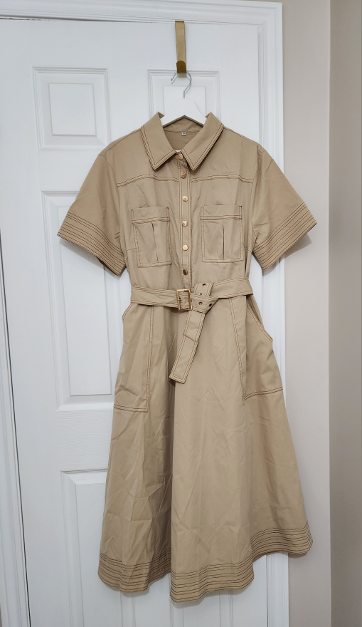 Khaki Collared Button-Up Dress - photo 2