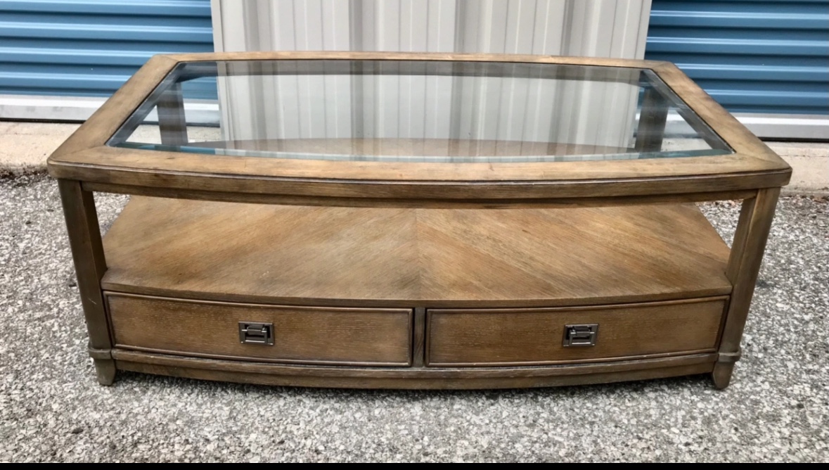 Brown Coffee Table with Glass Top  with Storage