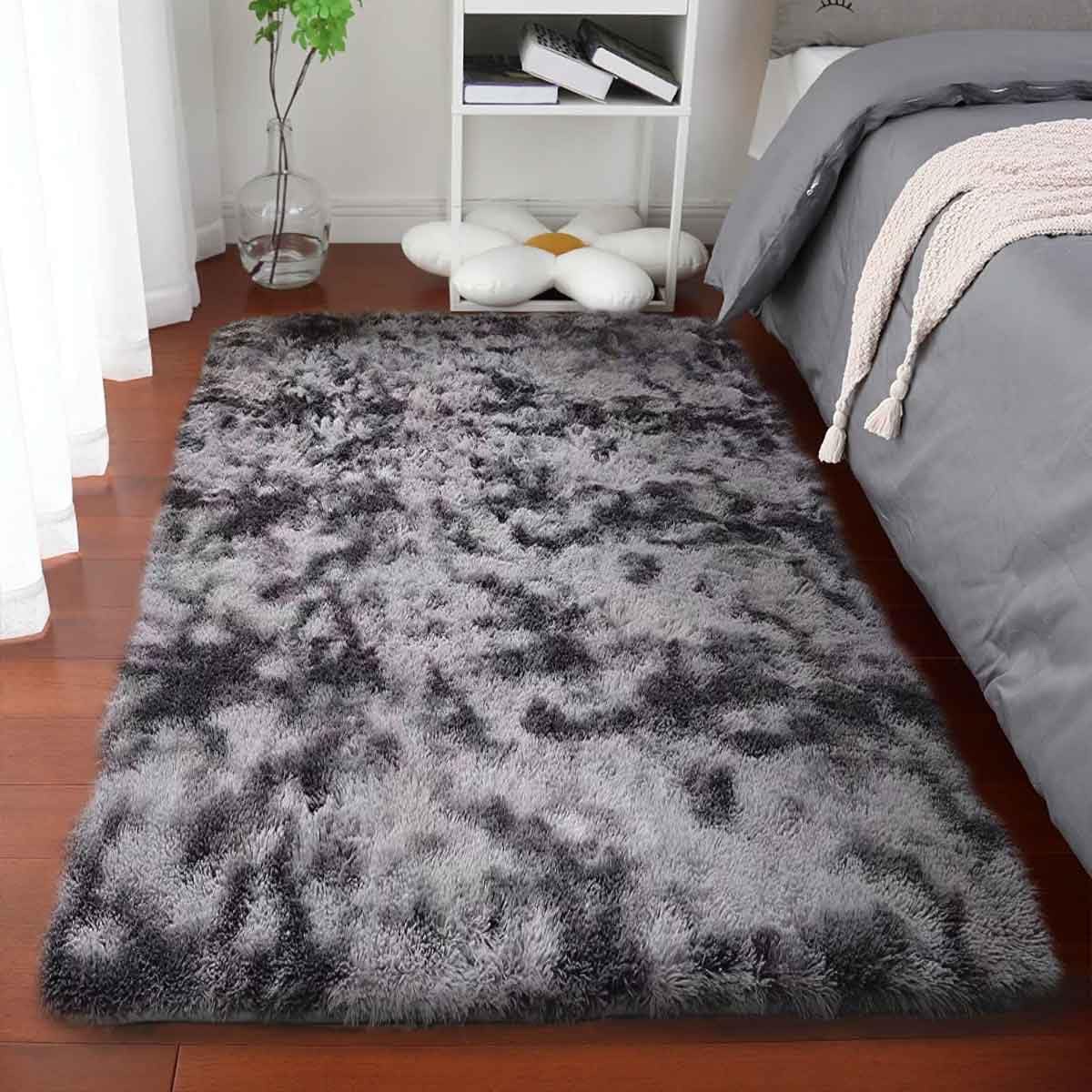Area rug Grey Fluffy and Soft 4 feet by 6 feet washable - photo 3
