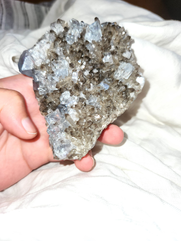 Raw blue porceilian flourite and smokey quartz cluster - photo 2