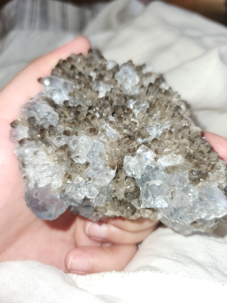 Raw blue porceilian flourite and smokey quartz cluster - photo 3