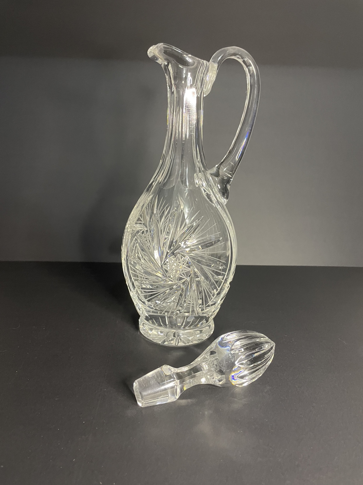 Vintage Pressed Glass Decanter with Handle and Glass Stopper