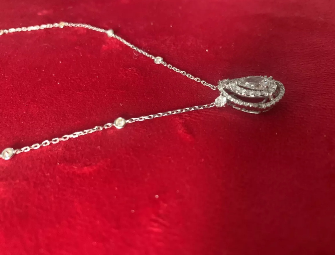 Custom Estate Pear Halo Diamond By The Yard 14k WG Necklace - photo 4