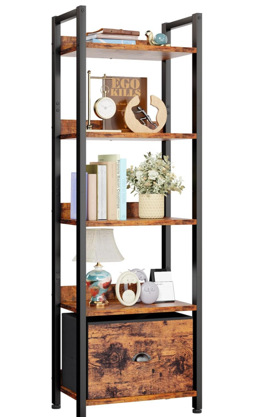 5 Tier Bookshelf with Shelf Storage Organizer, Brown Rustic - photo 2