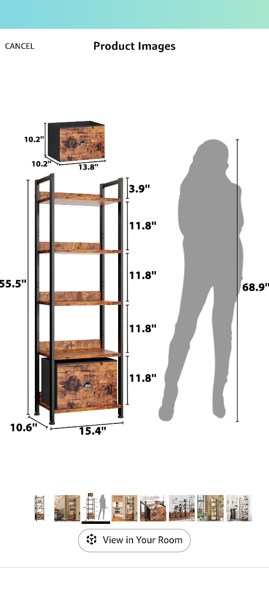 5 Tier Bookshelf with Shelf Storage Organizer, Brown Rustic - photo 3