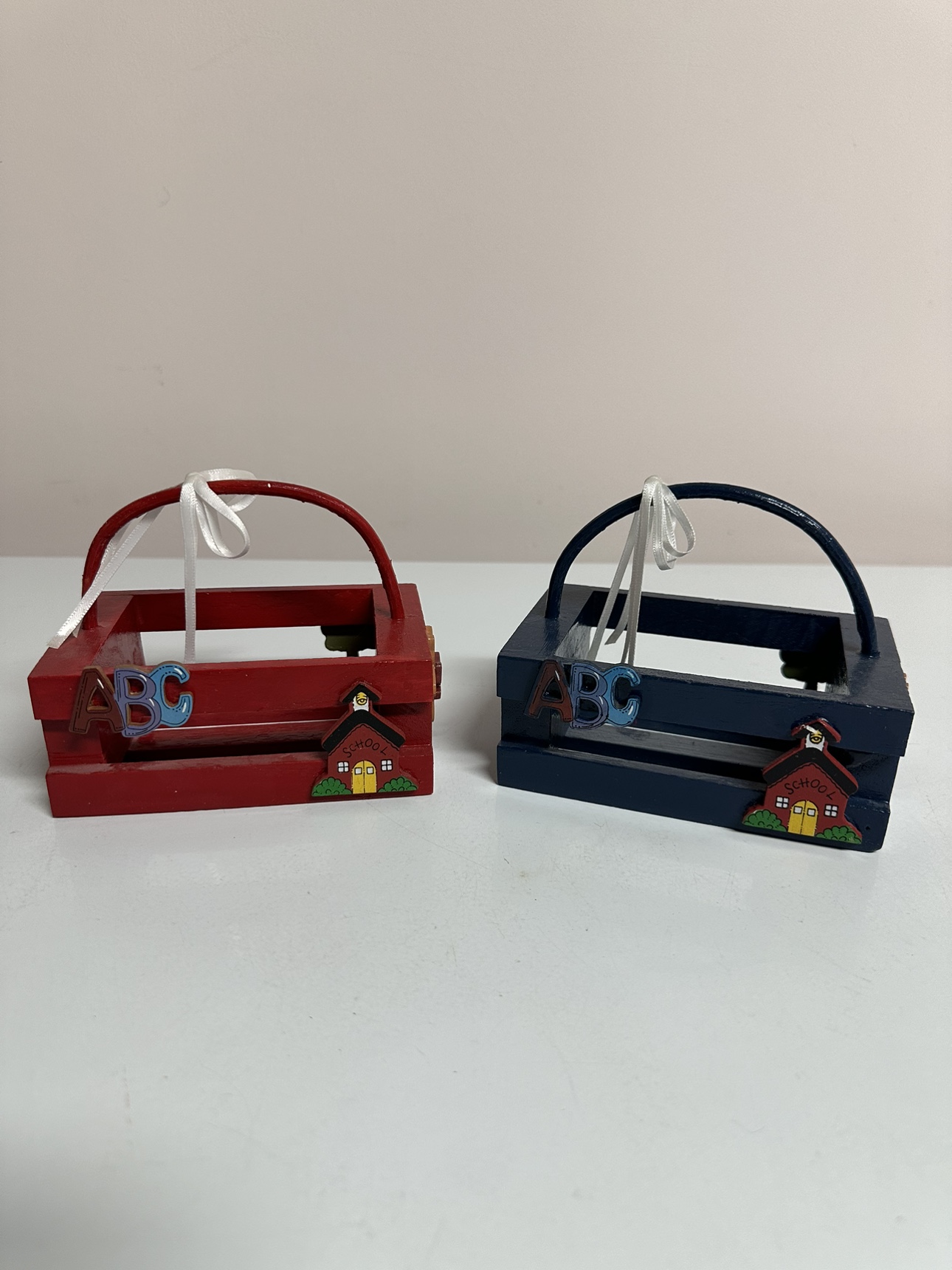 2 Decorated Mini Wooden Baskets with Handles - photo 3