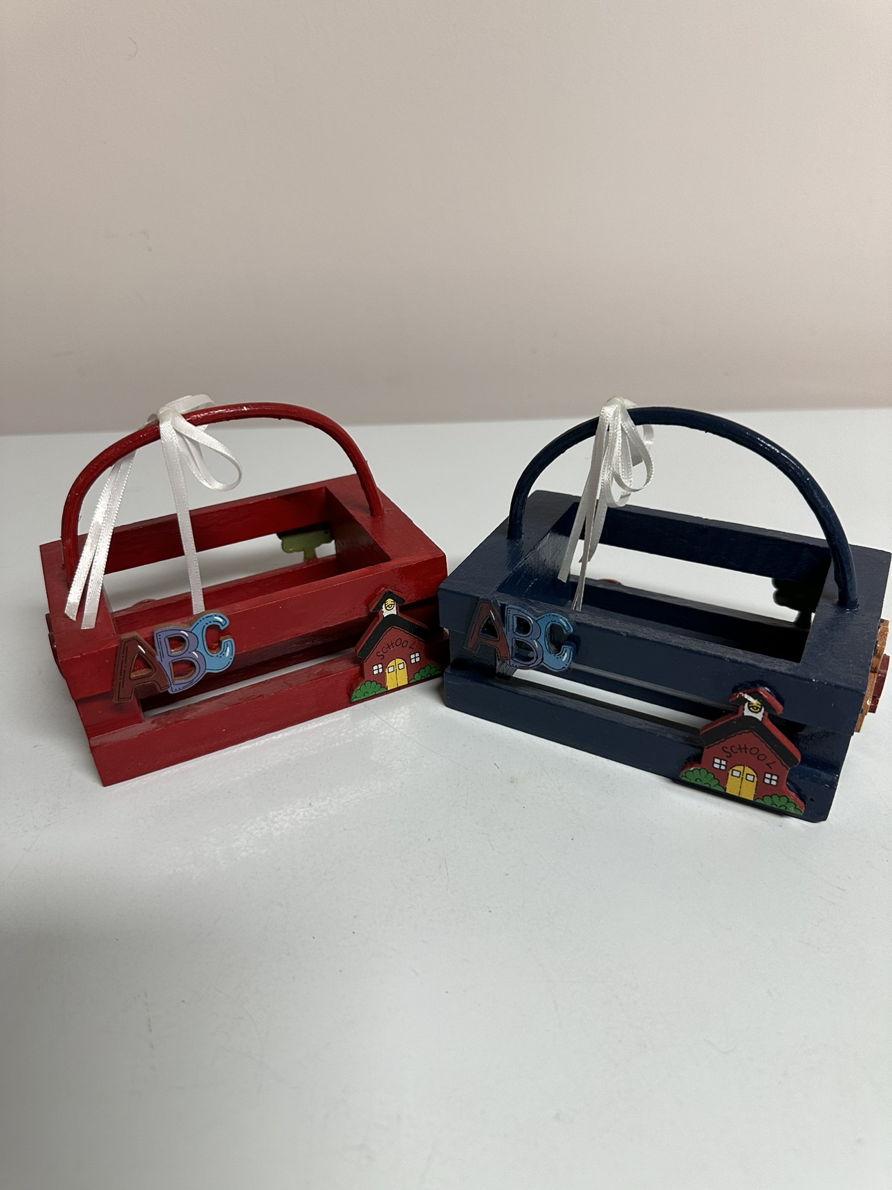 2 Decorated Mini Wooden Baskets with Handles - photo 5