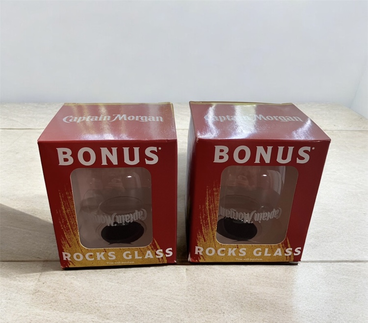 NEW Set of 2 Captain Morgan Bonus Rocks Glasses Rum Bar Party image indicator(2)