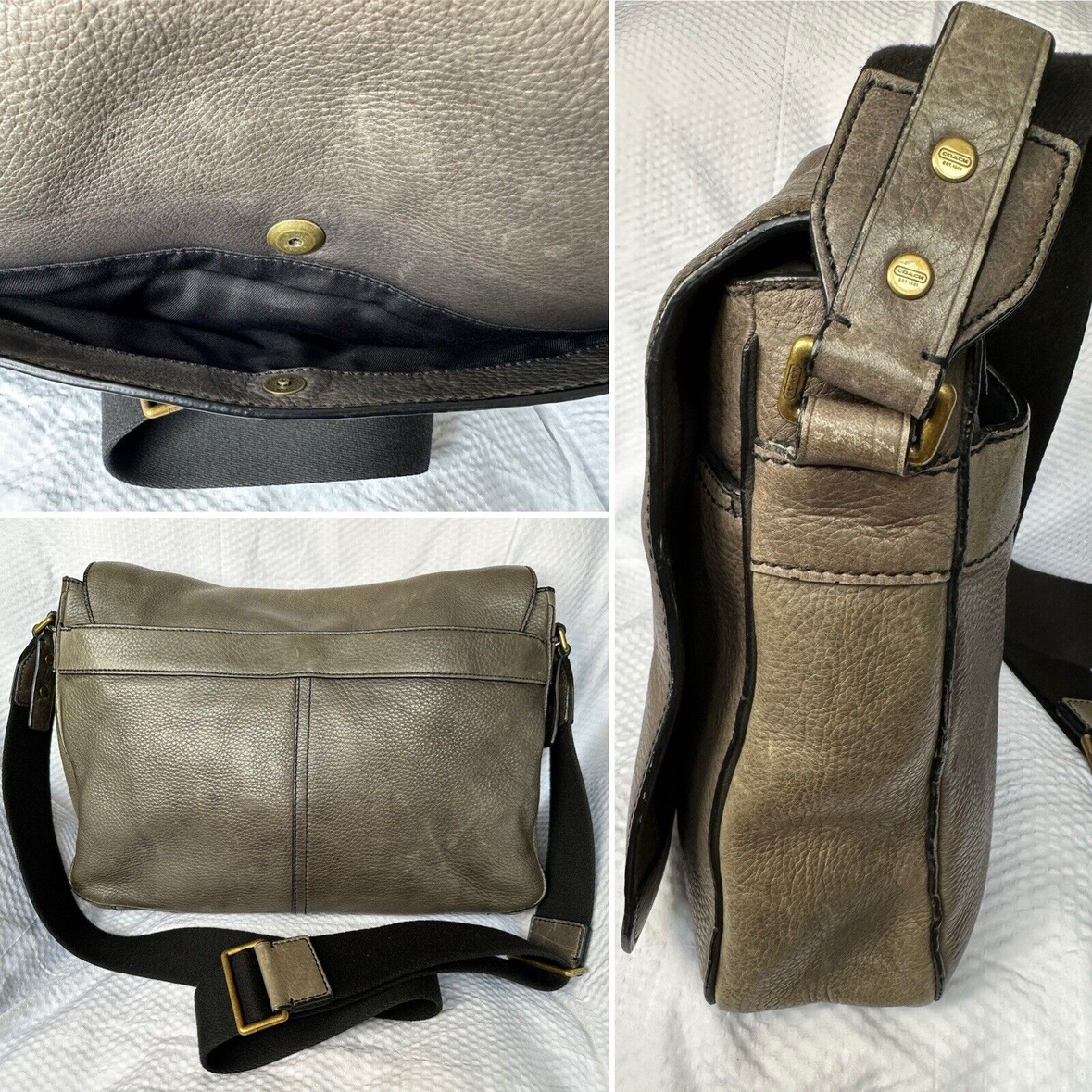 Coach Bleecker Legacy Leather Messenger Laptop Bag Gray image indicator(9)