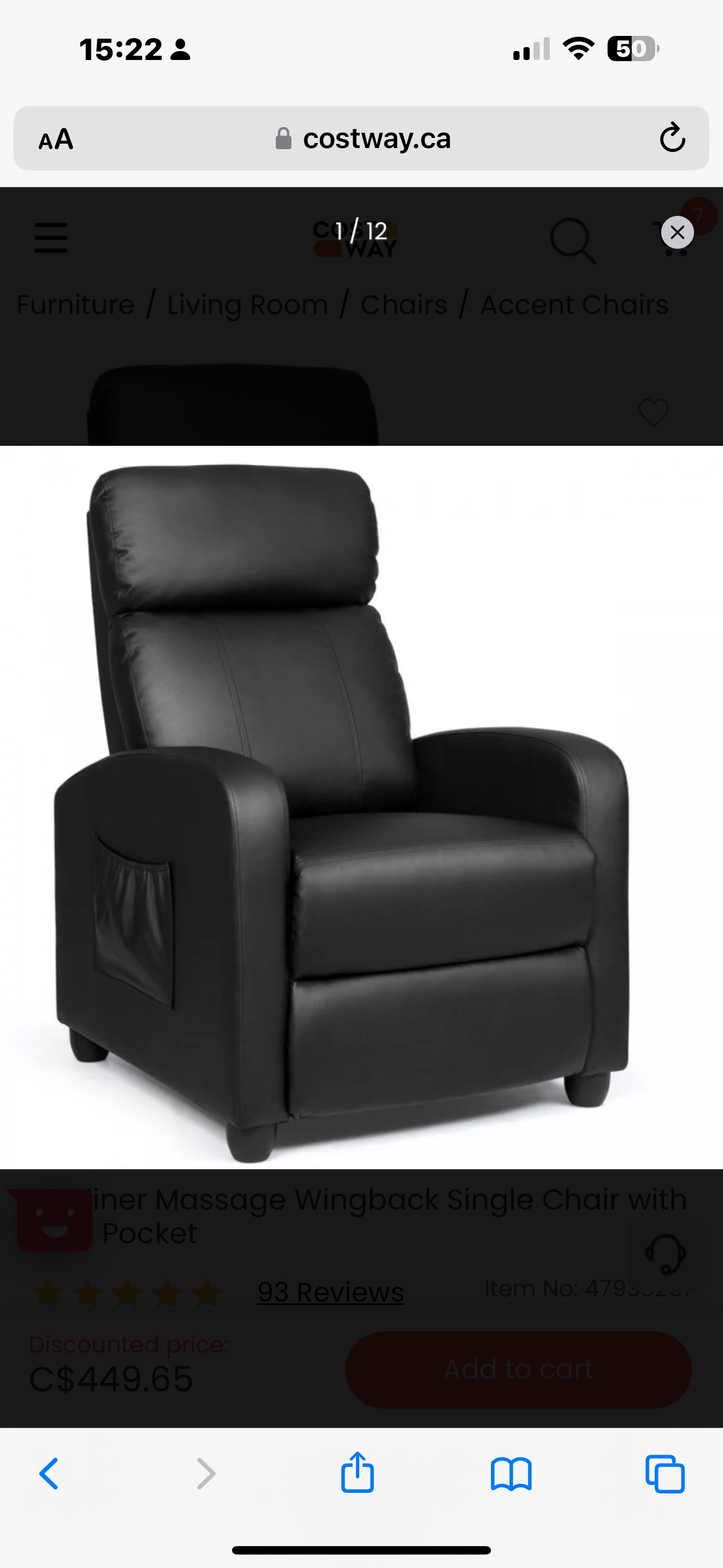 Recliner massage chair with side pocket (dark brown)