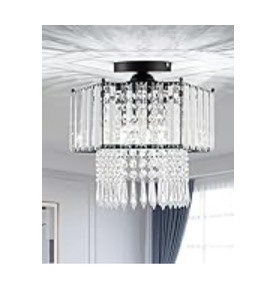 Crystal Chandelier black metal frame ceiling light fixture - photo 5