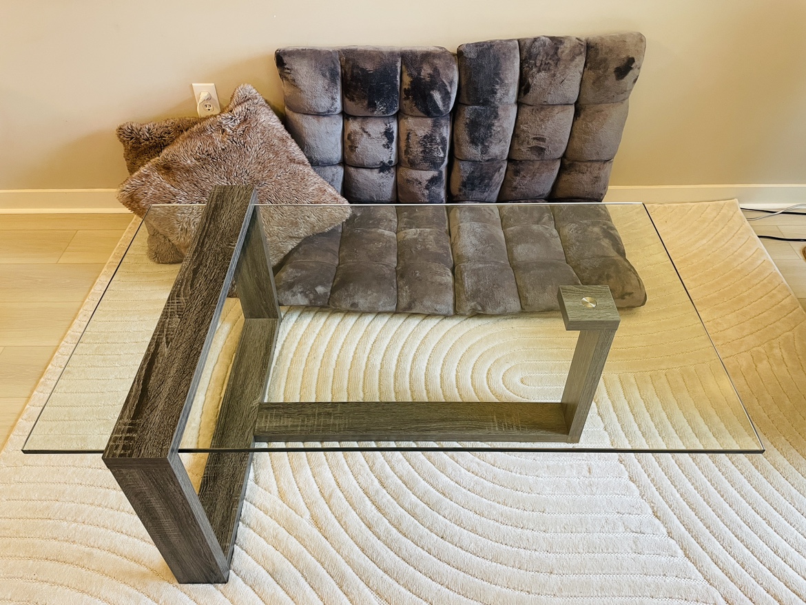 Coffee Table / Glass Top Coffee Table - Distressed Grey - photo 2