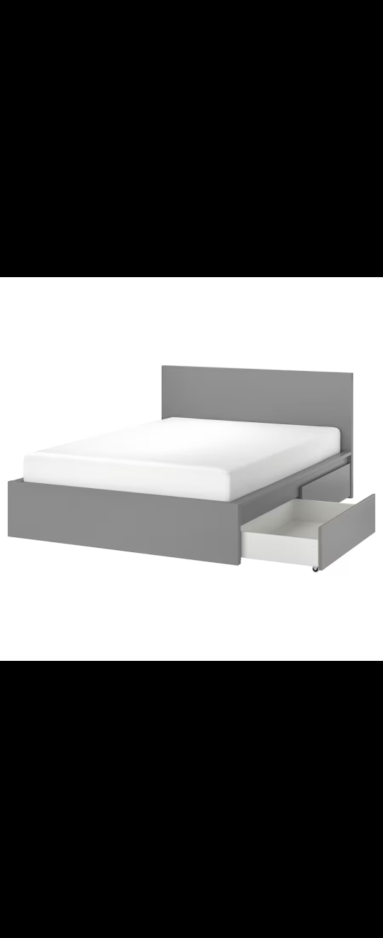 Ikea grey queen bed frame with 2 drawers thumbnail