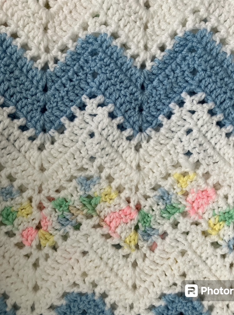 Baby Blanket Afghan Zig Zag Pattern Knit Handmade 56" X 30" image indicator(5)