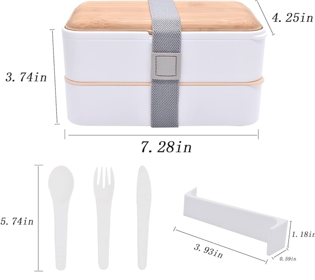 Bento Box, Japanese Lunch Box, 2 Stackable Food Containers