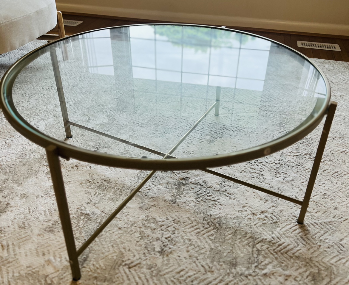 Round Glass Coffee Table with Metal Frame - Gold