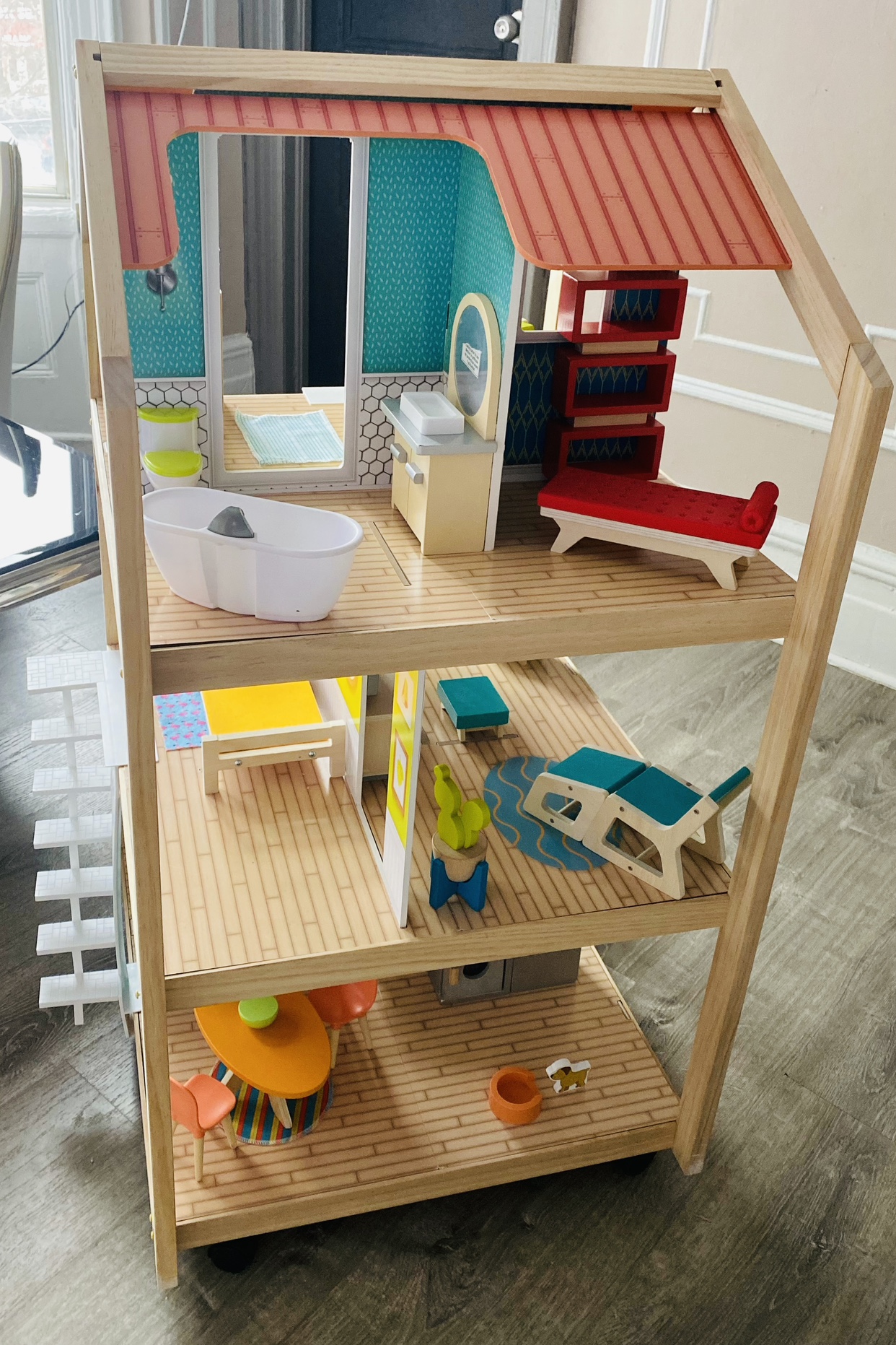 KidKraft Stylish Mansion Wooden Dollhouse with Wheeled B image indicator(3)