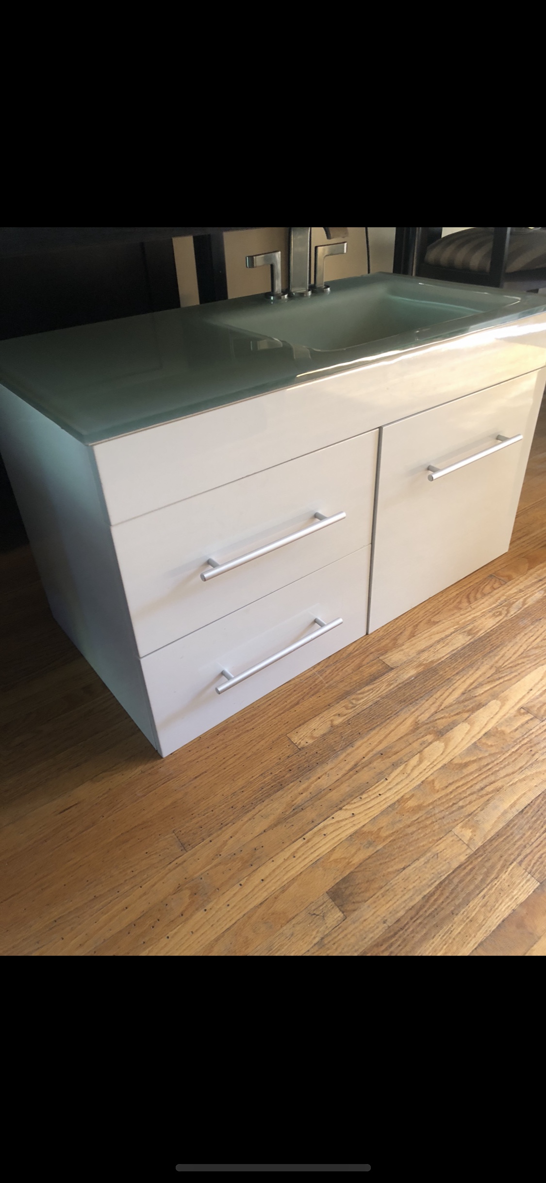 Bathroom Vanity with glass top and sink  (Floating/wall mounted)