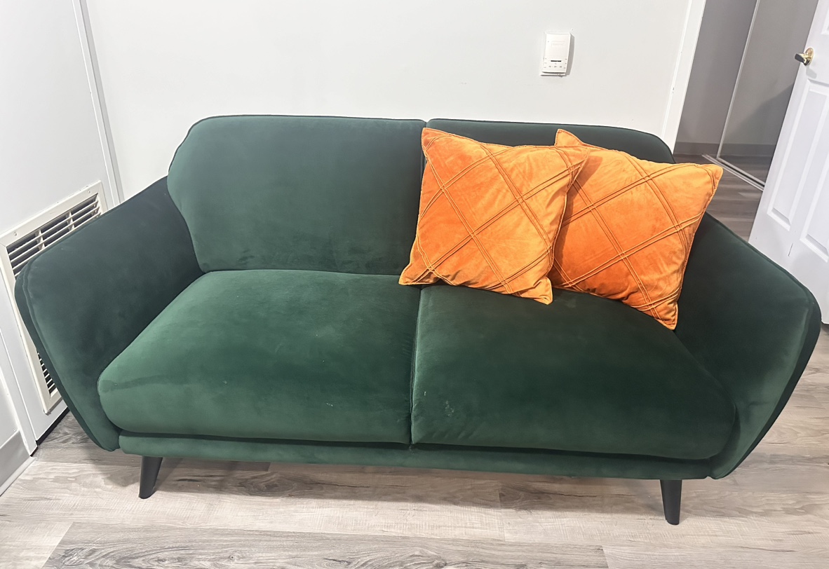 Green Velvet Couch 3-Seater & Loveseat - photo 4