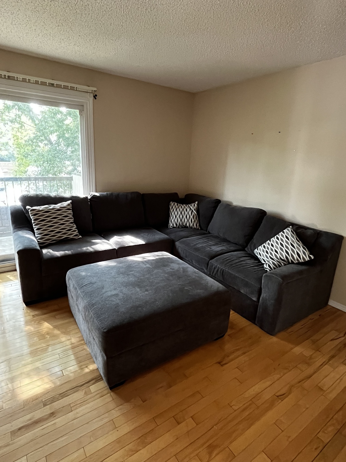 Large Grey Sectional Couch and Ottoman