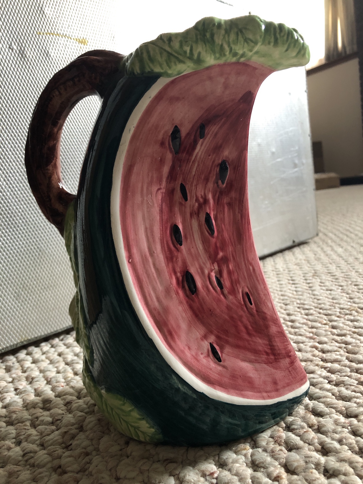 VINTAGE JAY WILLFRED HAND PAINTED WATERMELON SHAPE PITCHER JUG image indicator(2)