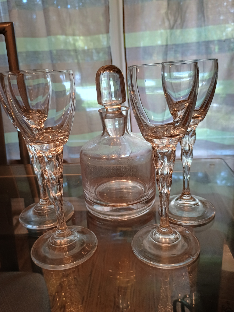 liquor glasses and bottle