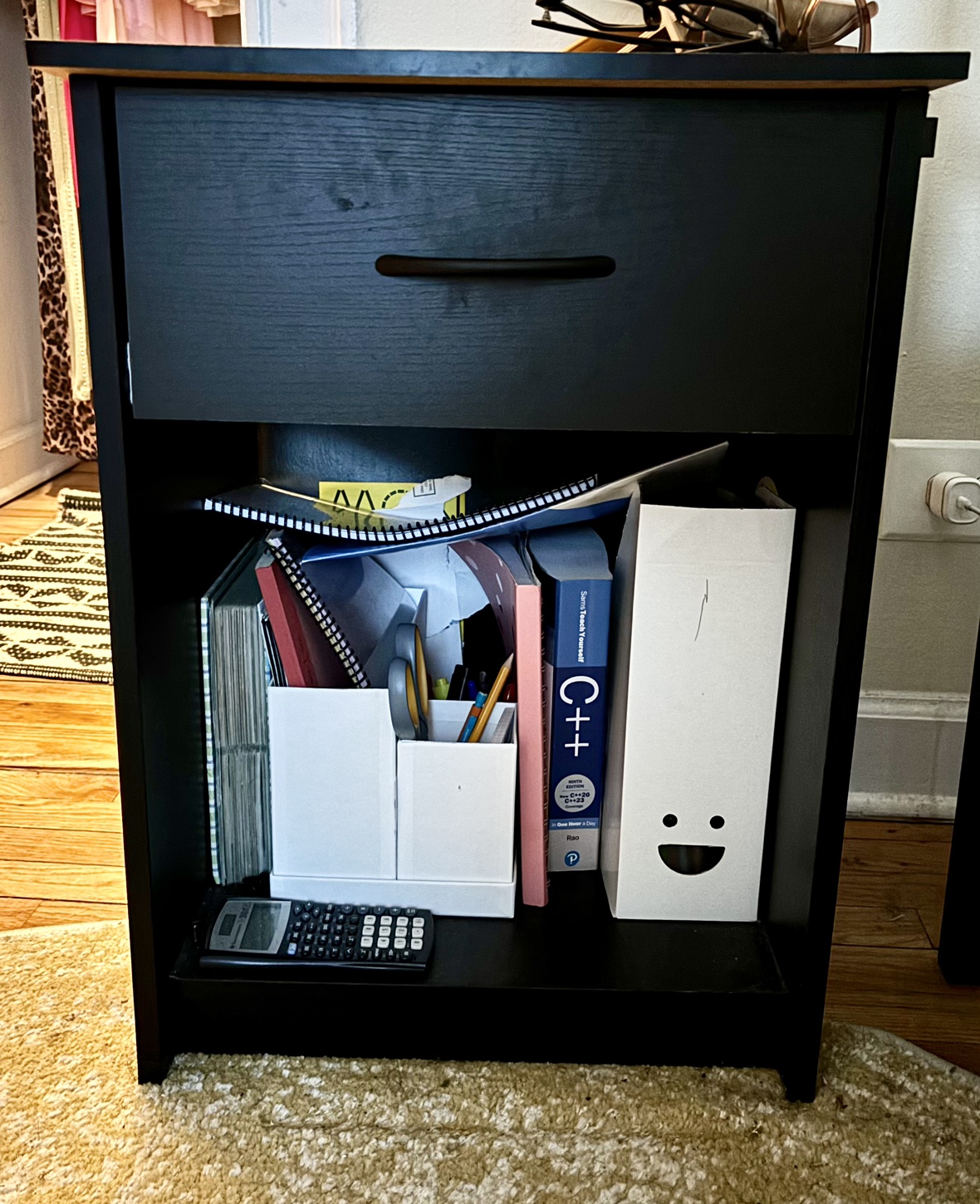Black Nightstand with Drawer