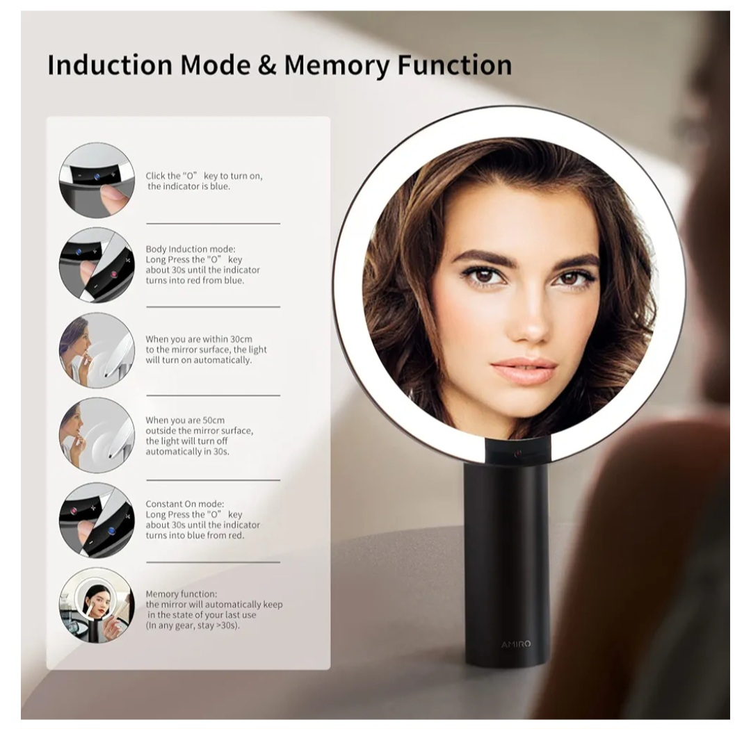 Brand New Amiro Mirror 9" Lighted Makeup Smart Rechargeable image indicator(4)