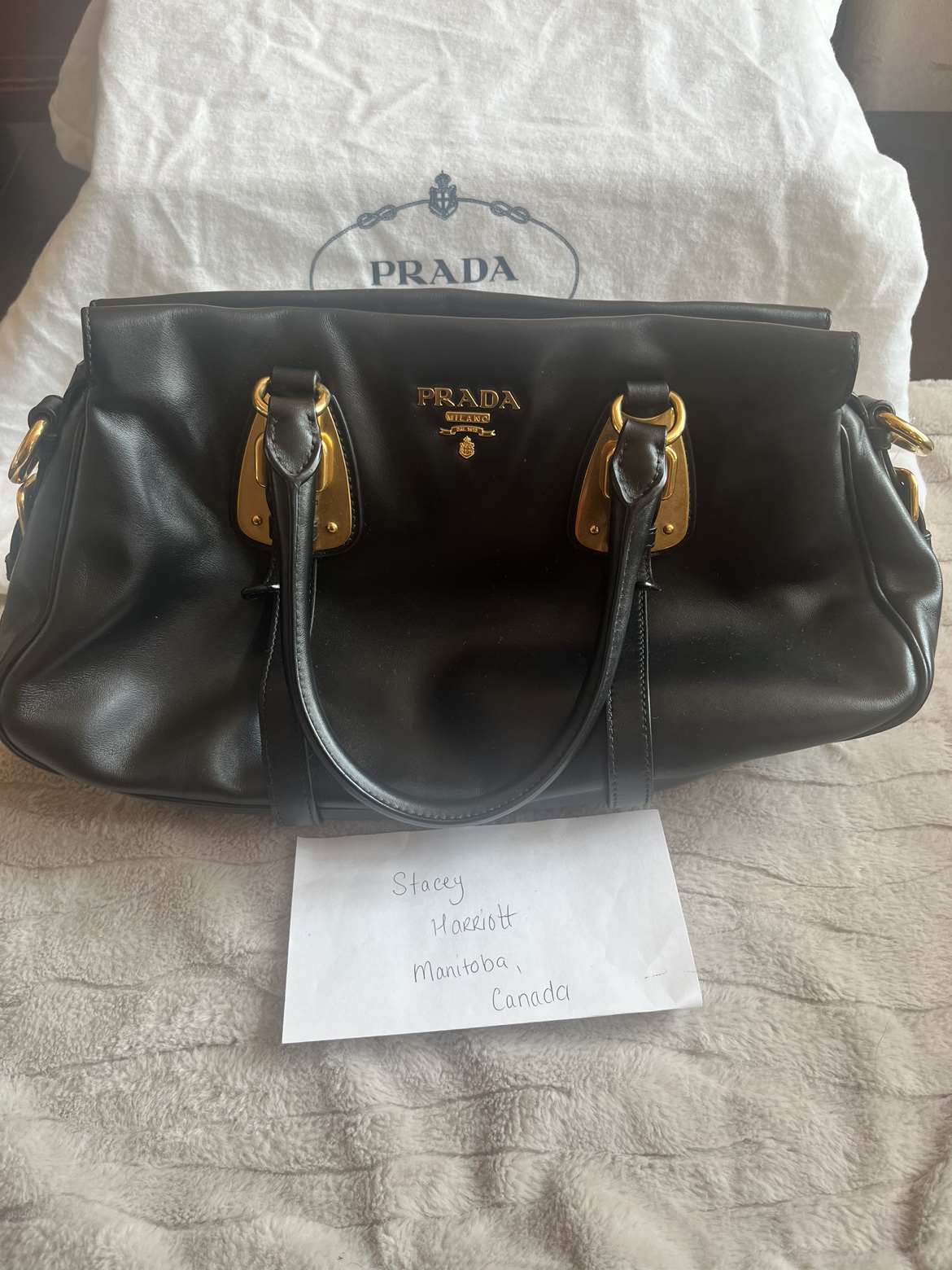 Prada Bauletto BN1903 Nero Soft Calf Leather Bag