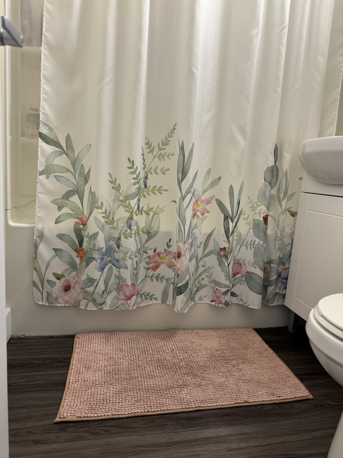 Shower curtain and bath mat