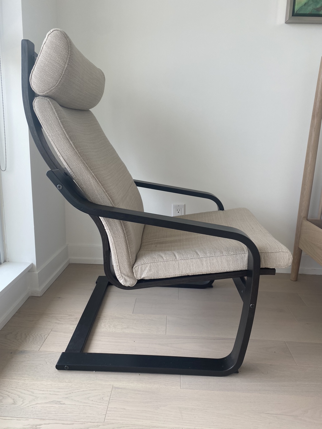 IKEA poang lounge chair - black frame & beige cushion thumbnail