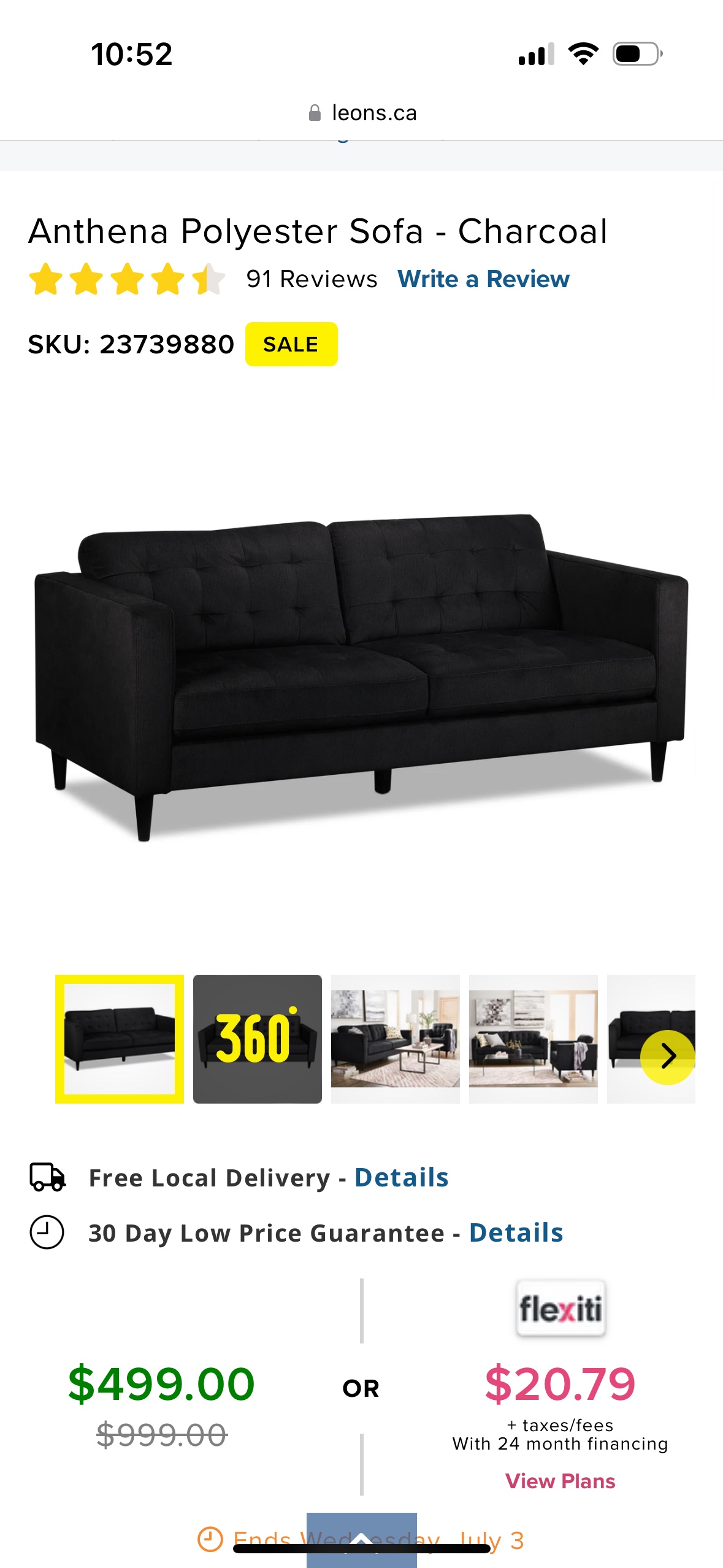 Leon’s Anthena Black Sofa - photo 4