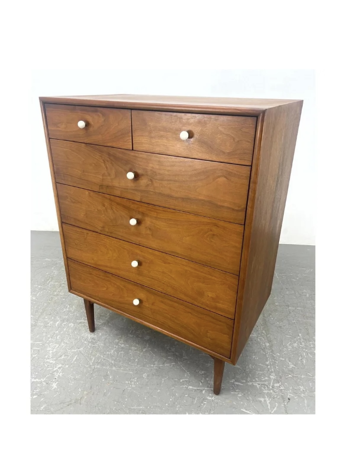 Drexel Kipp Stewart Tall Chest Dresser with white knobs