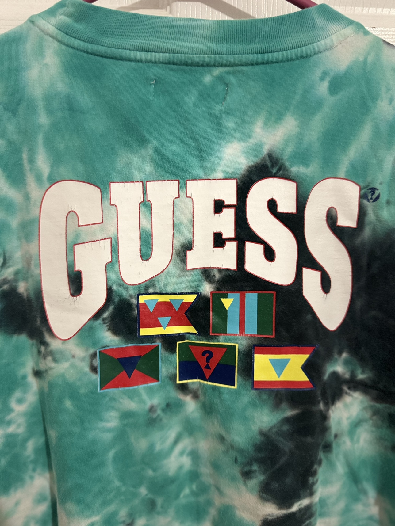 Vintage Guess Tie Dye Aqua Green Flags Logo Rare (Medium) image indicator(4)
