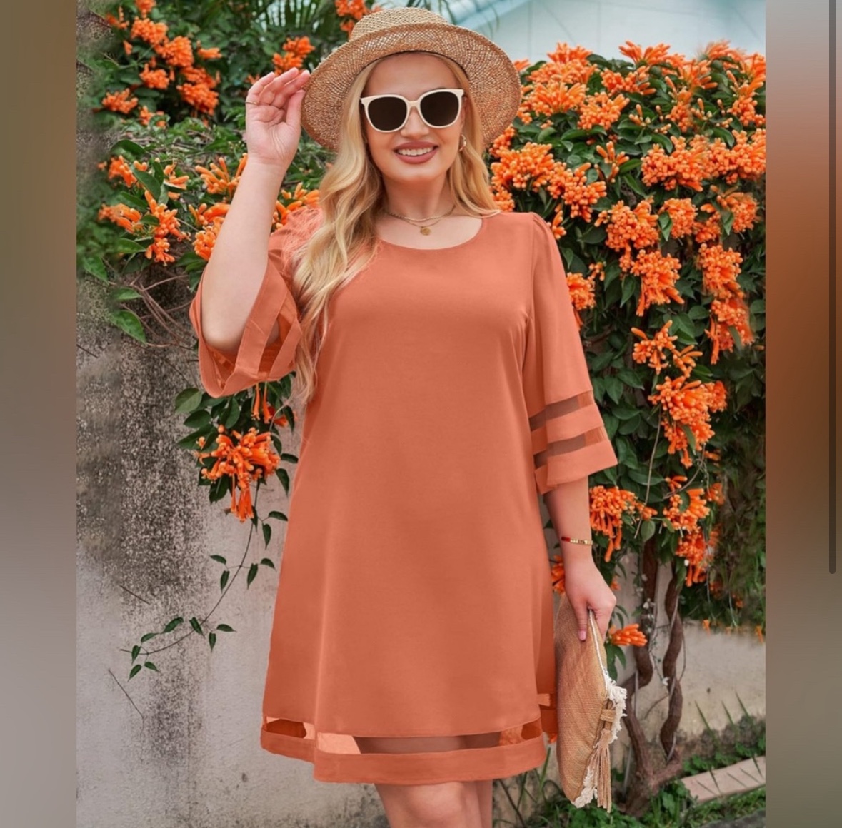 ⚽️NWOT Crewneck Mesh Panel 3/4 Bell Sleeve Loose Tunic Dress - photo 2