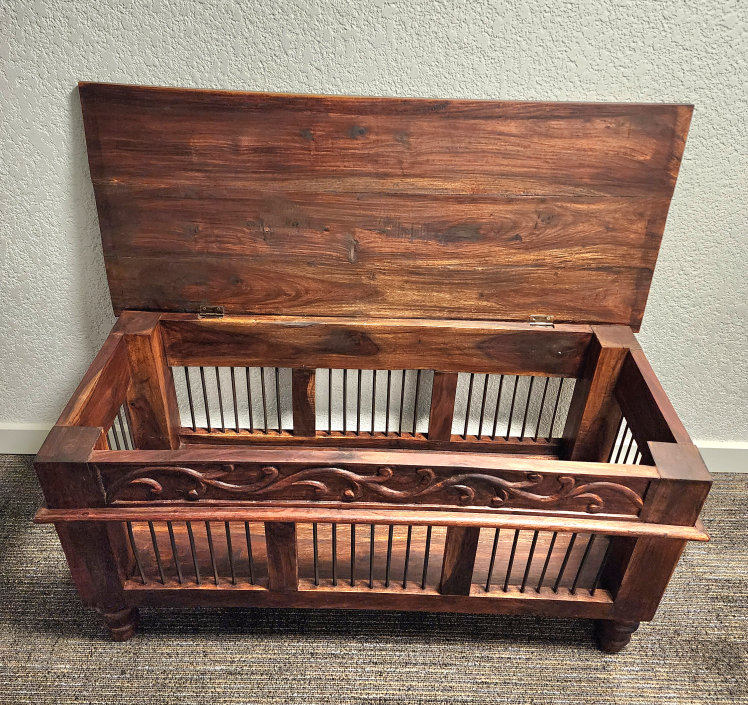 🖲SALE 150.00🖲 VINTAGE HANDMADE/HANDCARVED WOODEN STORAGE CHEST thumbnail