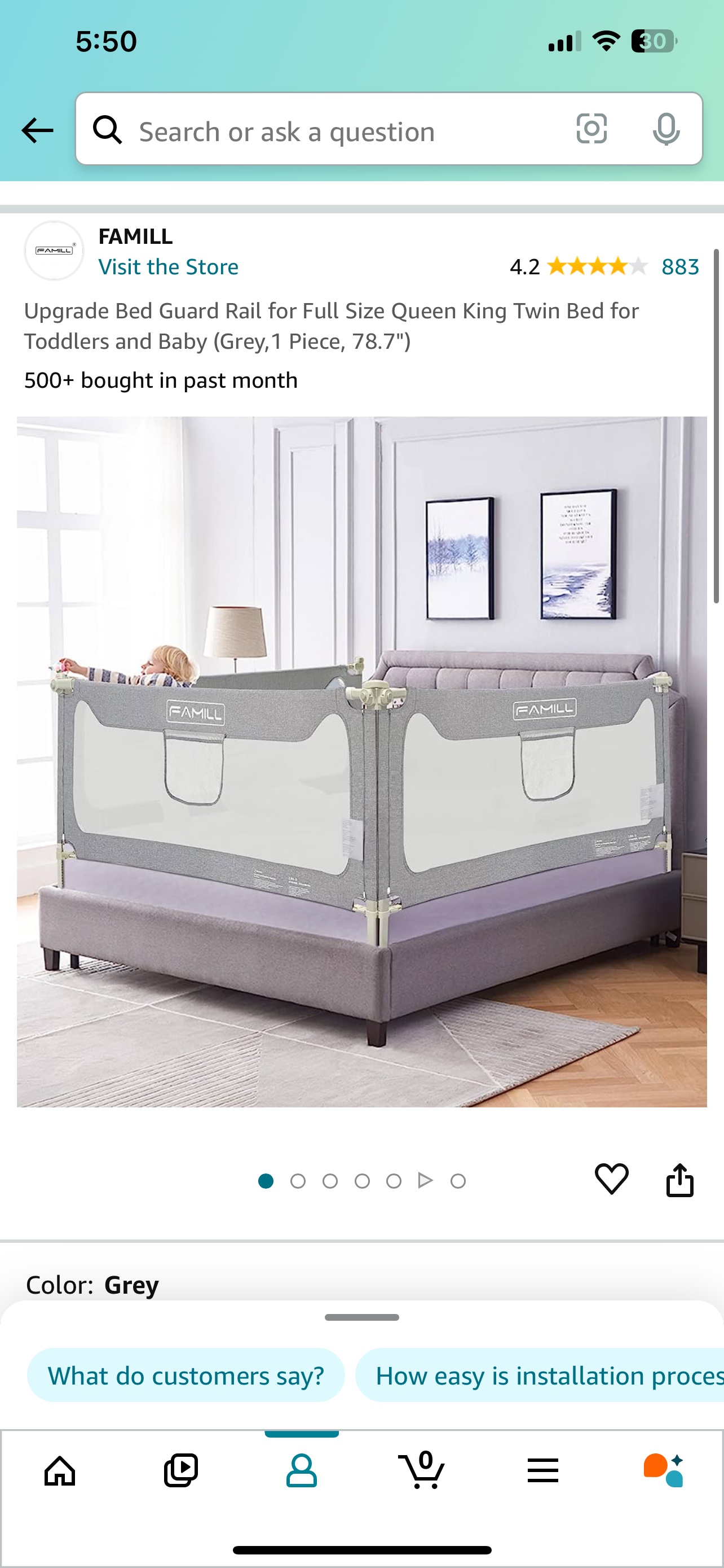 Bed Rail /Guard/ fence Grey,1 Piece, 78.7" ⚽️ - photo 4