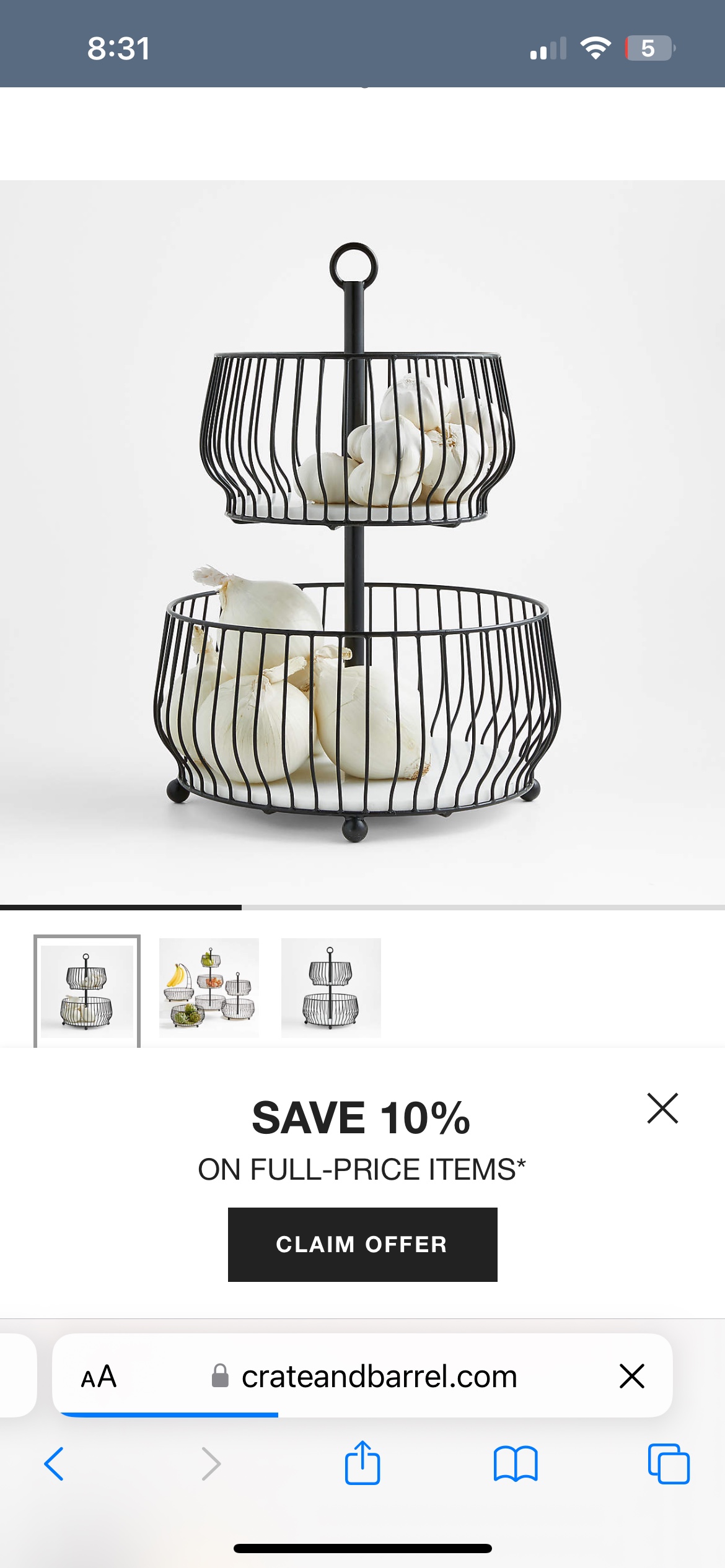 Crate and Barrel Two Tier  Basket New - photo 2