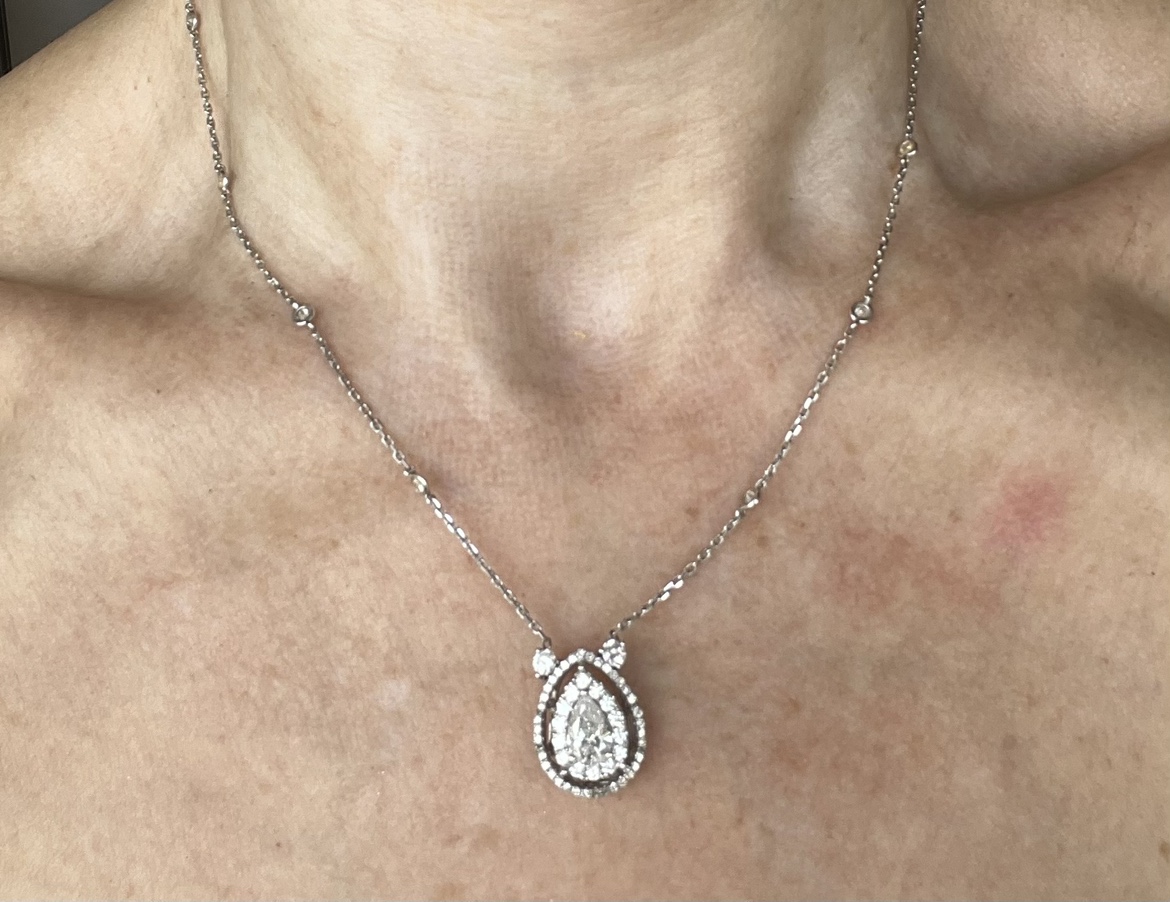 Custom Estate Pear Halo Diamond By The Yard 14k WG Necklace