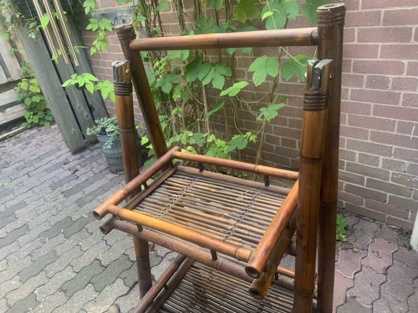 Vintage bamboo tiered foldable shelf image indicator(3)