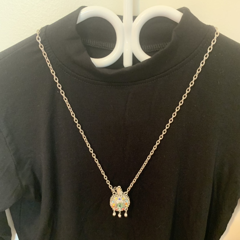 Sliver long necklace with natural gemstone thumbnail
