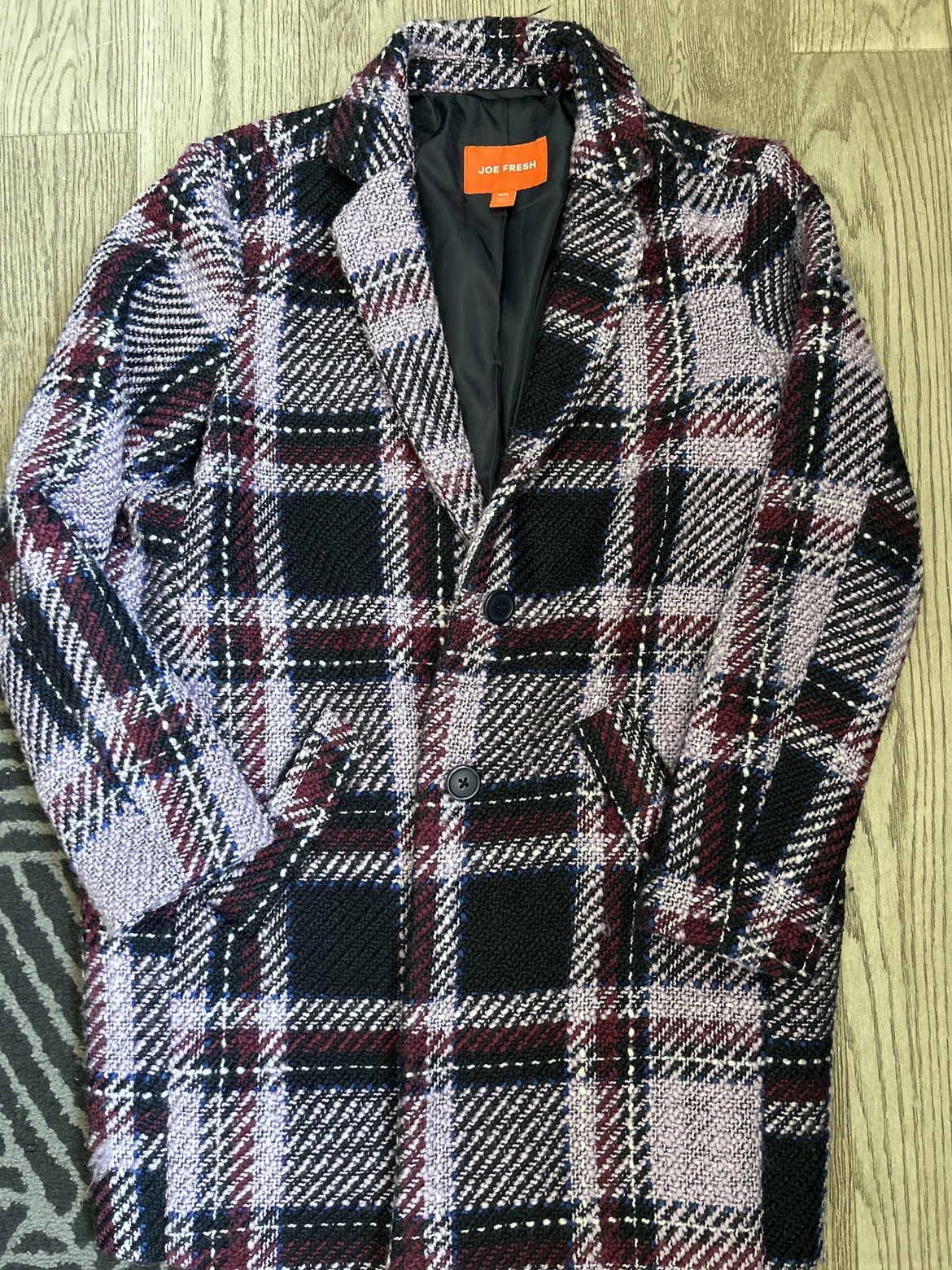 Plaid navy/purple Joe Fresh wool coat
