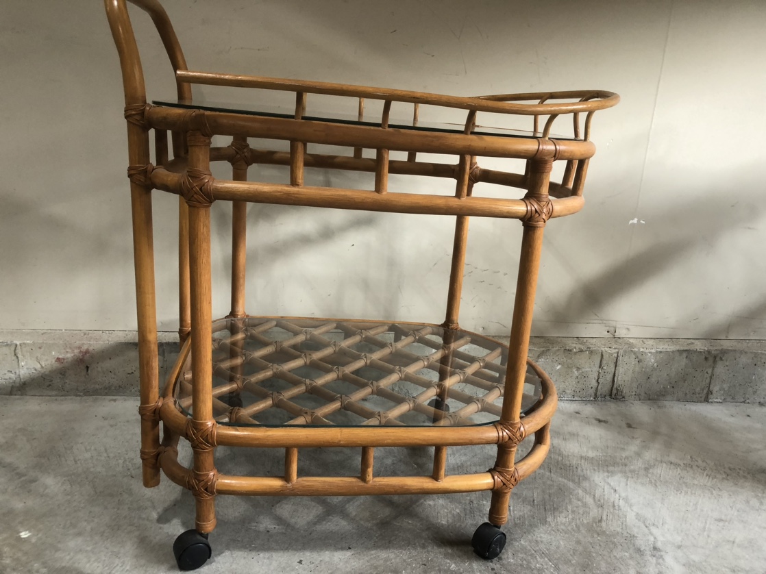 Rattan and Glass Bar Cart - photo 2