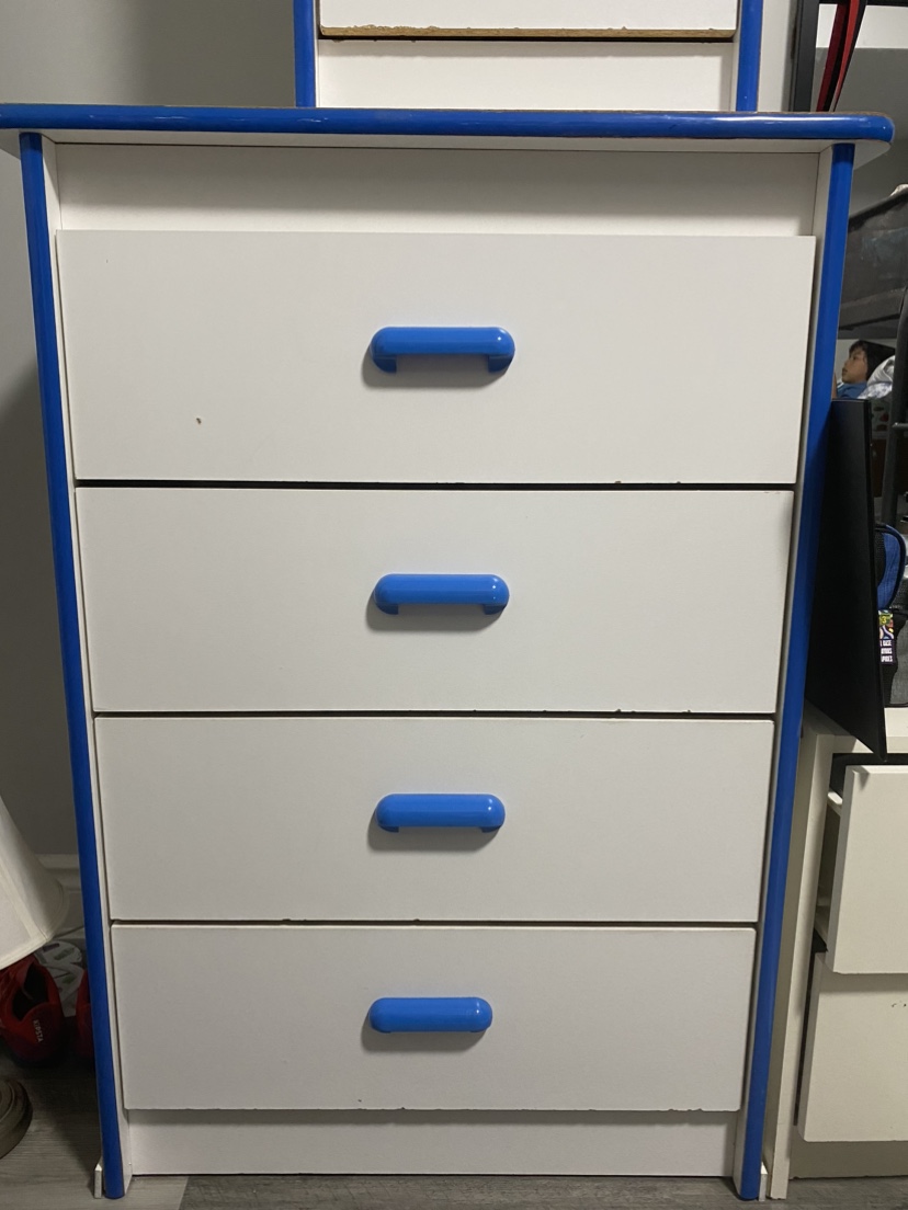 cabinet 4 drawers, white and blue