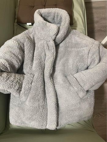 Super warm fluffy grey jacket thumbnail